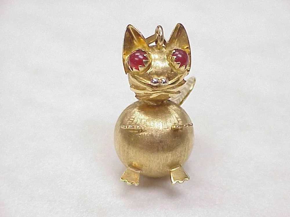 Big Jeweled Fat CAT Charm 18K Gold & Carnelian ci… - image 3