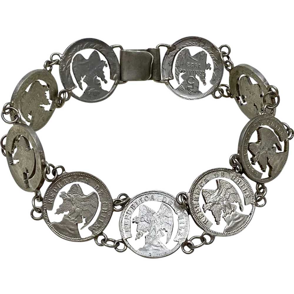 Vintage Chilean Coin Bracelet Arts & Crafts 800 S… - image 1