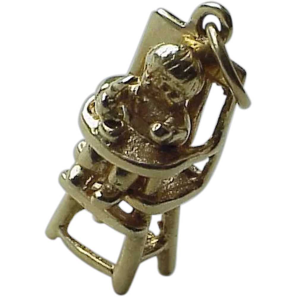 Vintage Moving Baby In Highchair Charm 14K Gold T… - image 1