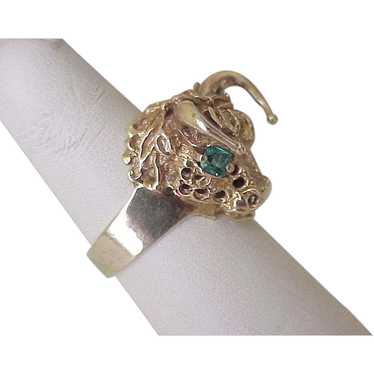 Bulls Head Taurus Bull Ring 14K Gold &  Colombian 