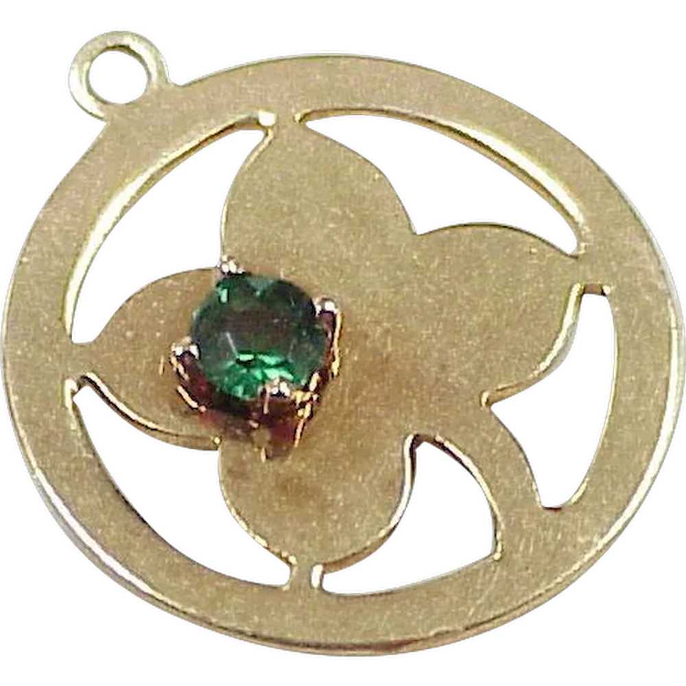 Jeweled Four Leaf Clover LUCKY Charm 14K Gold cir… - image 1