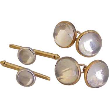 Rock Crystal 14K Gold Cufflinks Set