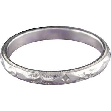 Art Deco Platinum Engraved Wedding Band - Size 5 - image 1