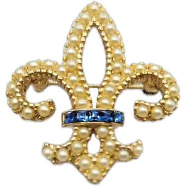 Ciner Goldtone Faux Pearl Fleur De Lis Pin Brooch… - image 1