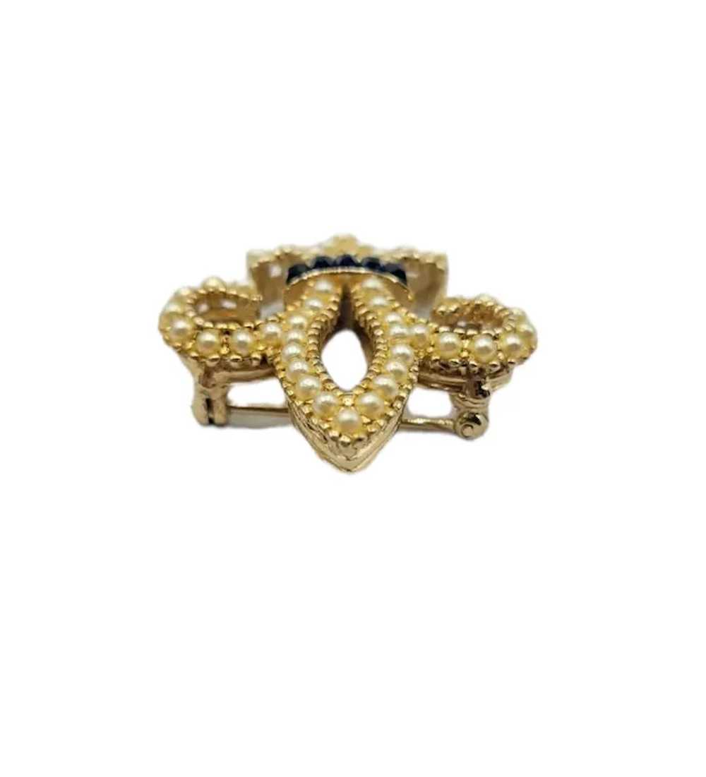 Ciner Goldtone Faux Pearl Fleur De Lis Pin Brooch… - image 4