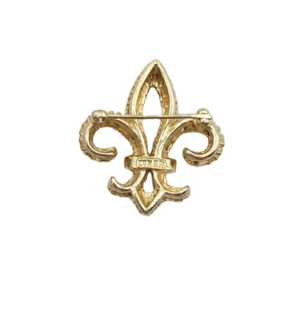 Ciner Goldtone Faux Pearl Fleur De Lis Pin Brooch… - image 5