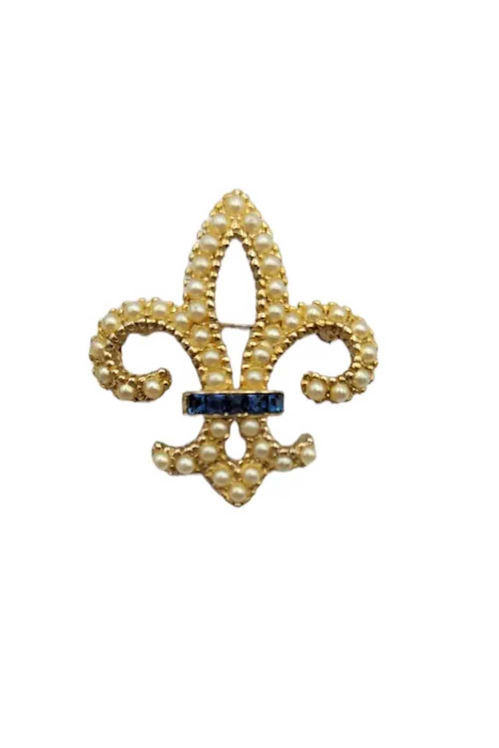 Ciner Goldtone Faux Pearl Fleur De Lis Pin Brooch… - image 7