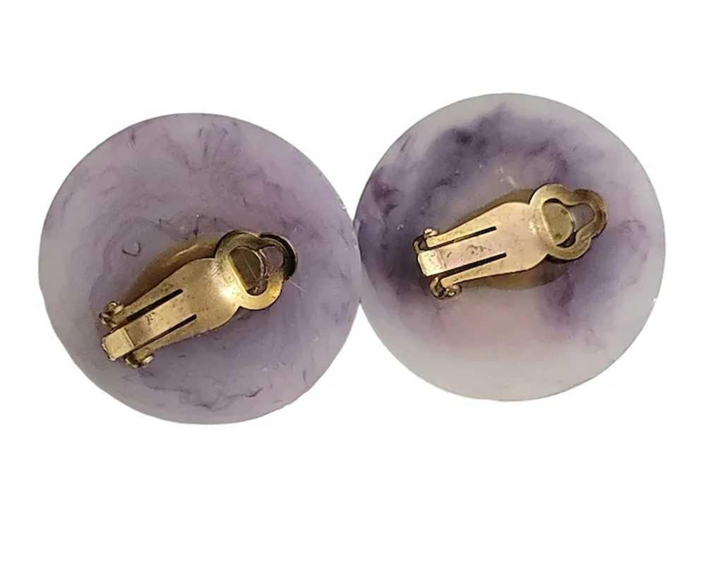 Purple Marbled Plastic Domed Rhinestone Clip-On E… - image 4