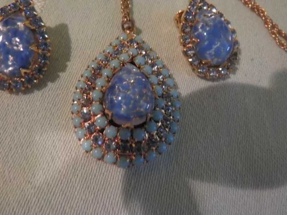 Blue Jelly Opal Necklace and Clip-on Earrings - F… - image 2