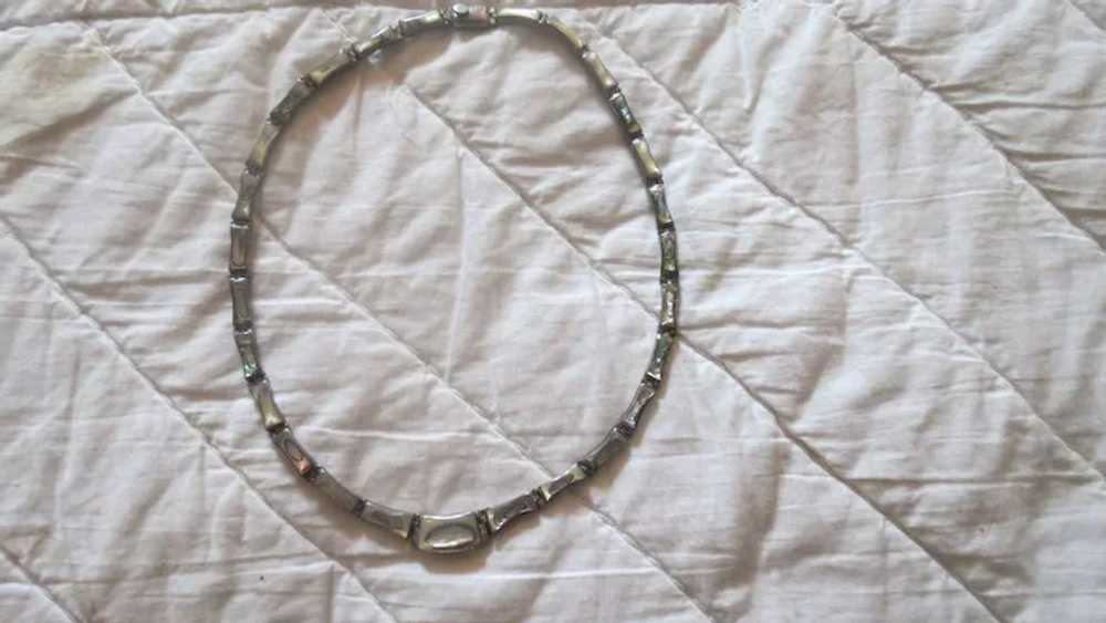vintage mexico .950 Silver mother pearl necklace - image 5