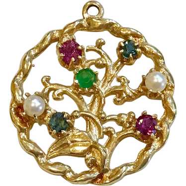 Jeweled Family Tree Vintage Charm 14K Gold circa 1