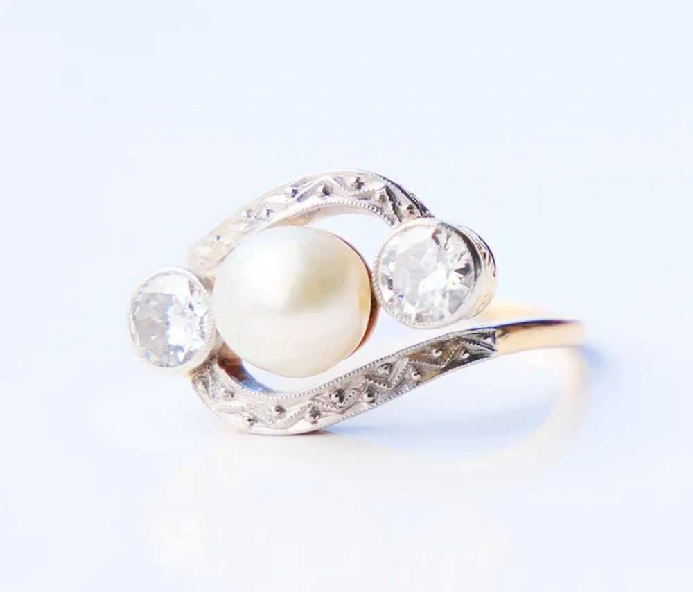 Antique Art Deco Ring Mabe Pearl 1 ctw Diamonds s… - image 11