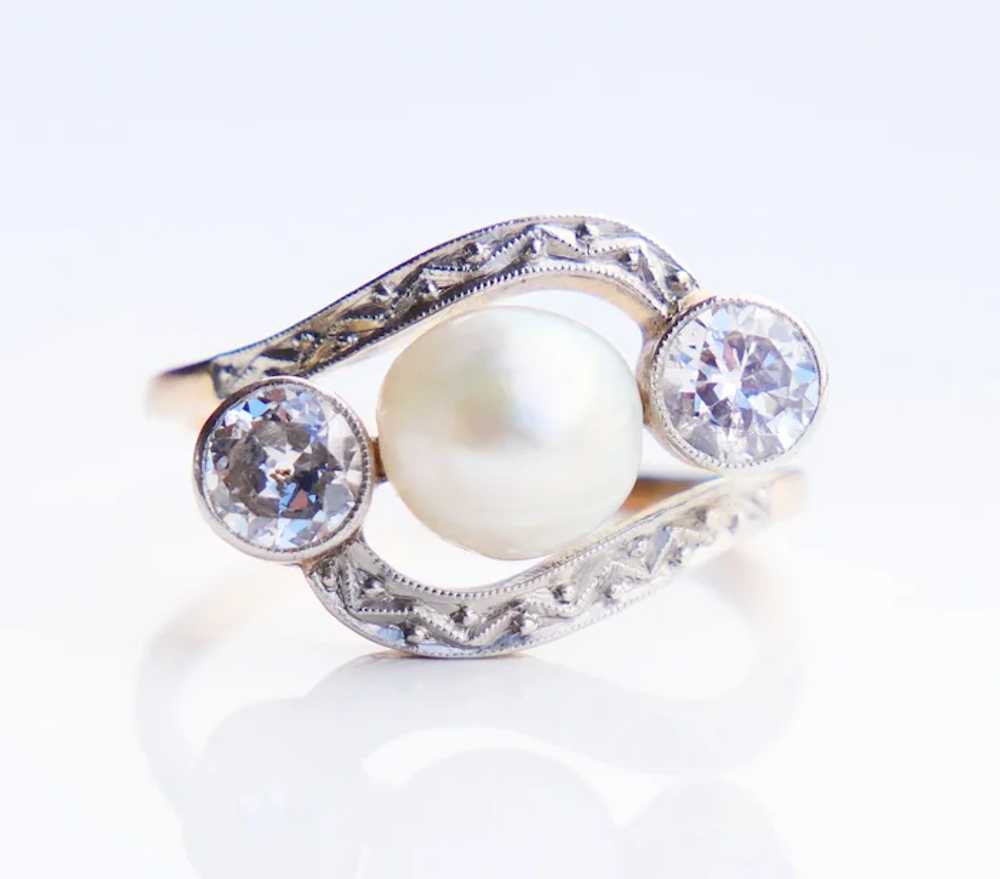 Antique Art Deco Ring Mabe Pearl 1 ctw Diamonds s… - image 12