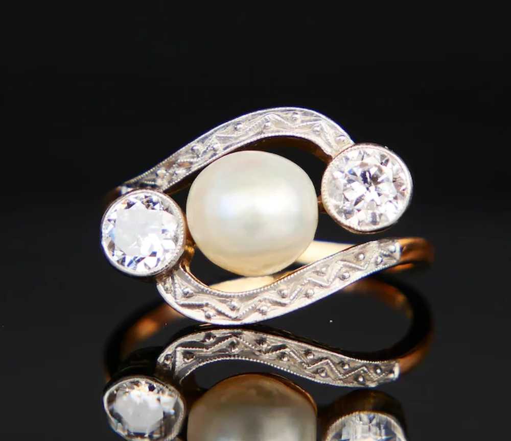 Antique Art Deco Ring Mabe Pearl 1 ctw Diamonds s… - image 2