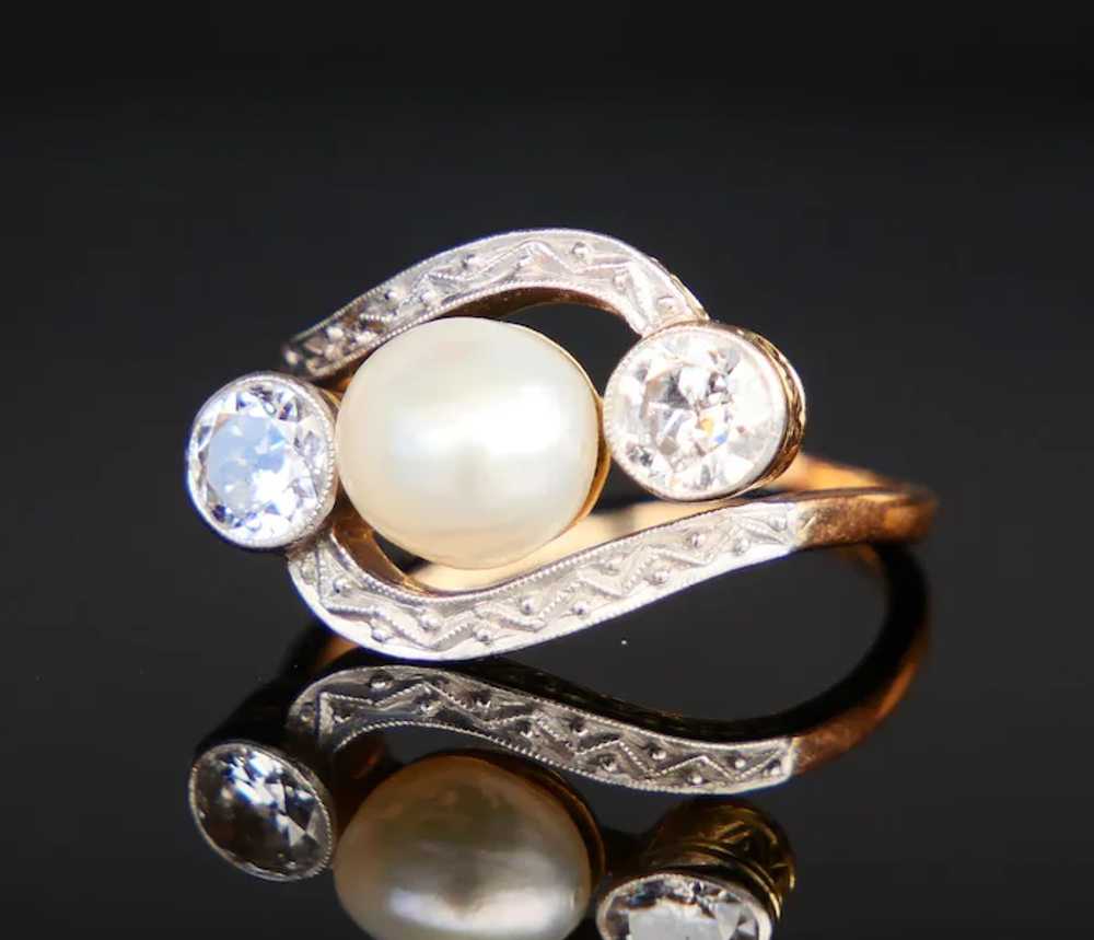 Antique Art Deco Ring Mabe Pearl 1 ctw Diamonds s… - image 3