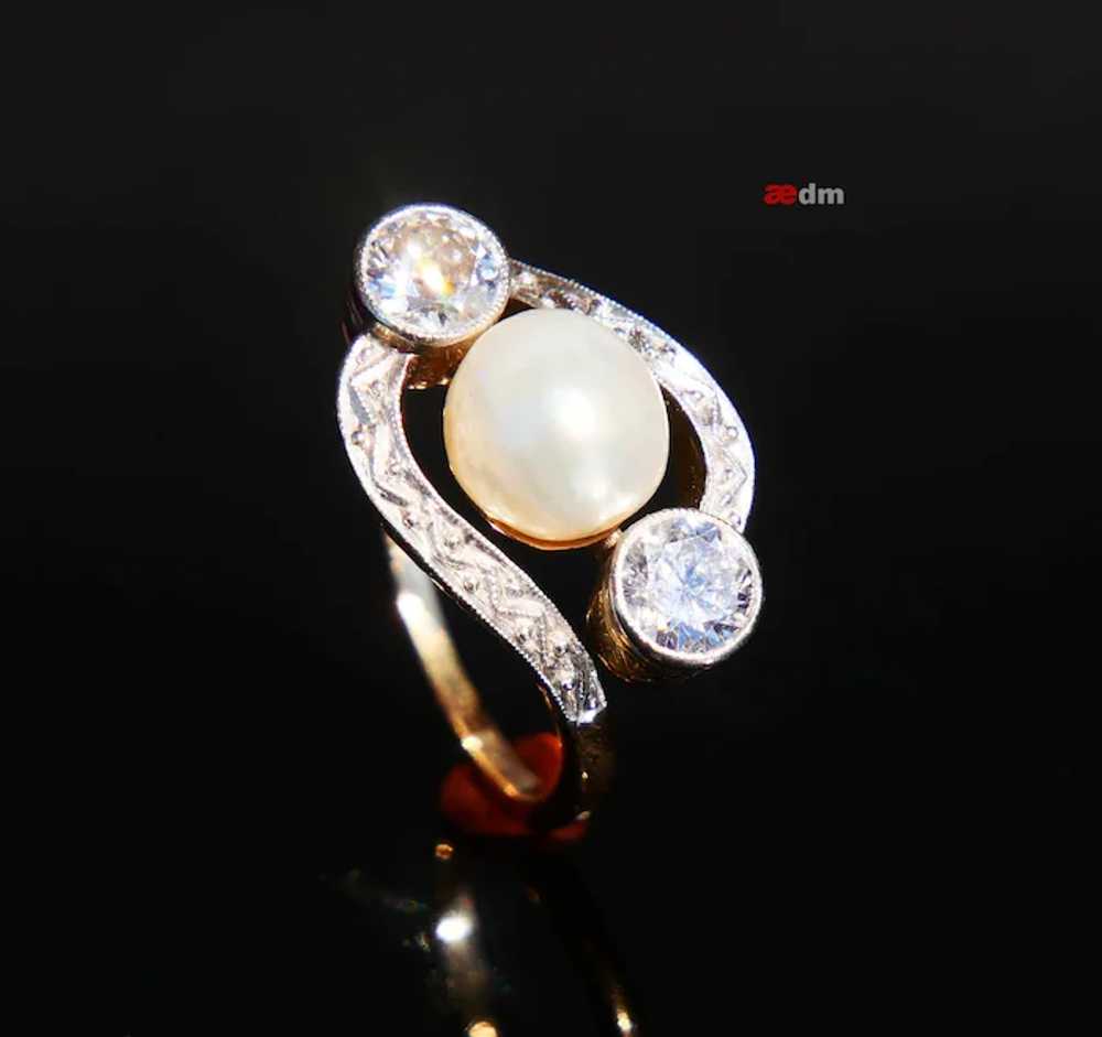 Antique Art Deco Ring Mabe Pearl 1 ctw Diamonds s… - image 6