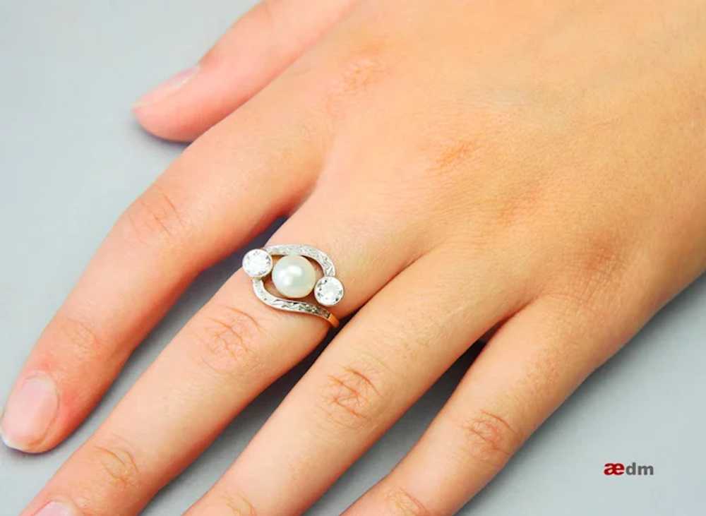 Antique Art Deco Ring Mabe Pearl 1 ctw Diamonds s… - image 7