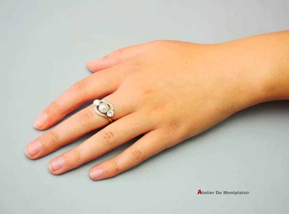 Antique Art Deco Ring Mabe Pearl 1 ctw Diamonds s… - image 8