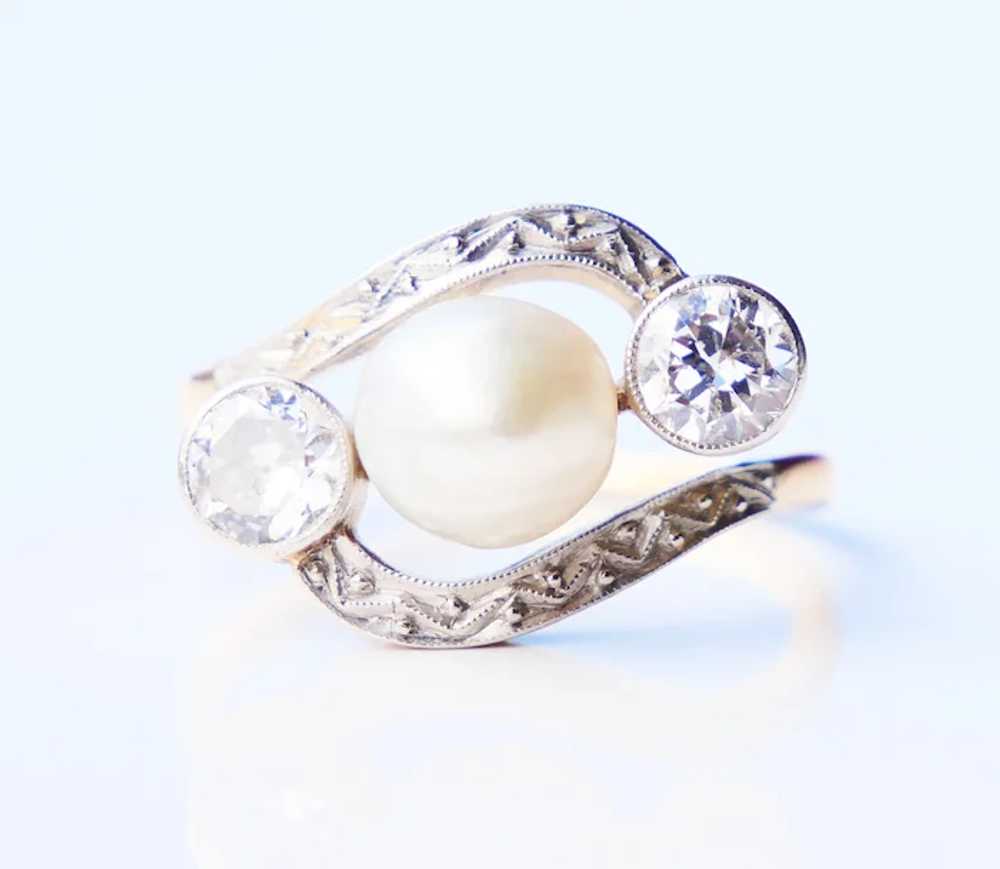Antique Art Deco Ring Mabe Pearl 1 ctw Diamonds s… - image 9