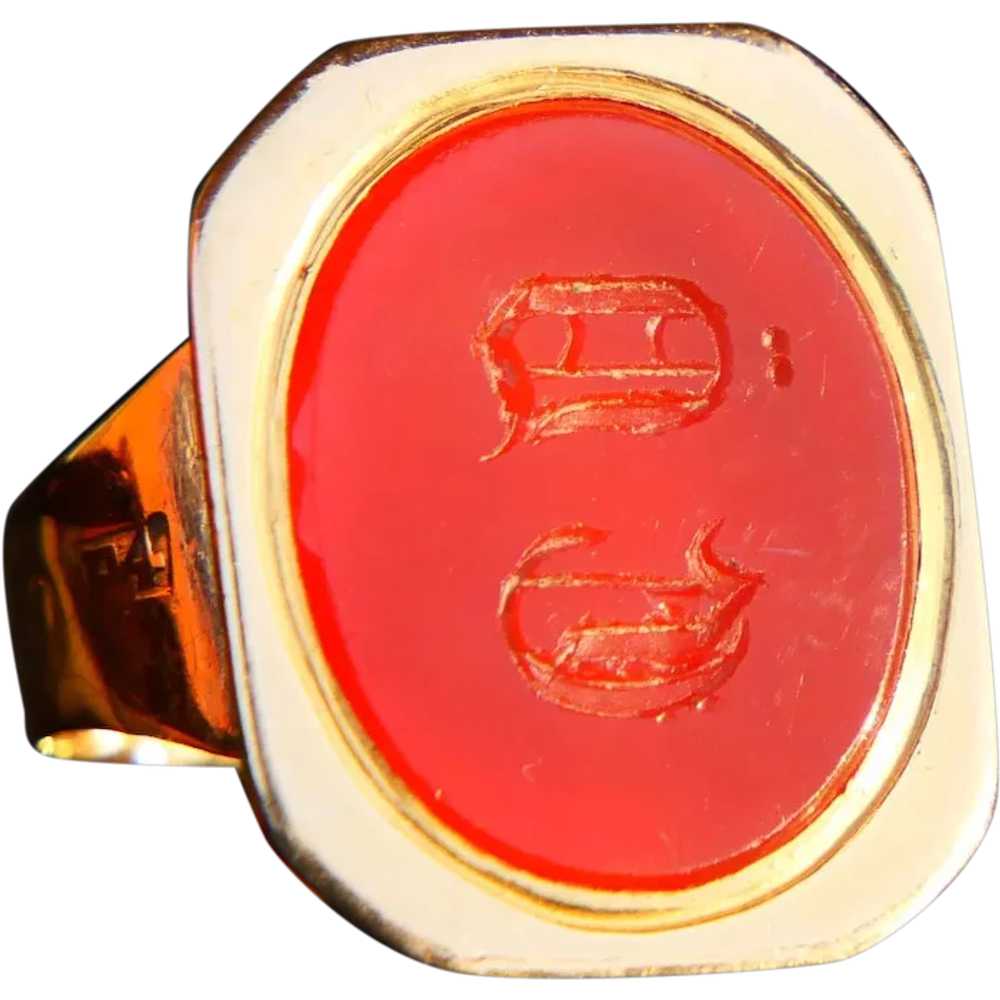 1843 Nordic Men Unisex Signet Ring Carnelian soli… - image 1