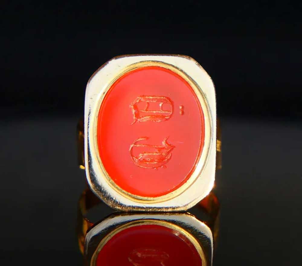 1843 Nordic Men Unisex Signet Ring Carnelian soli… - image 2