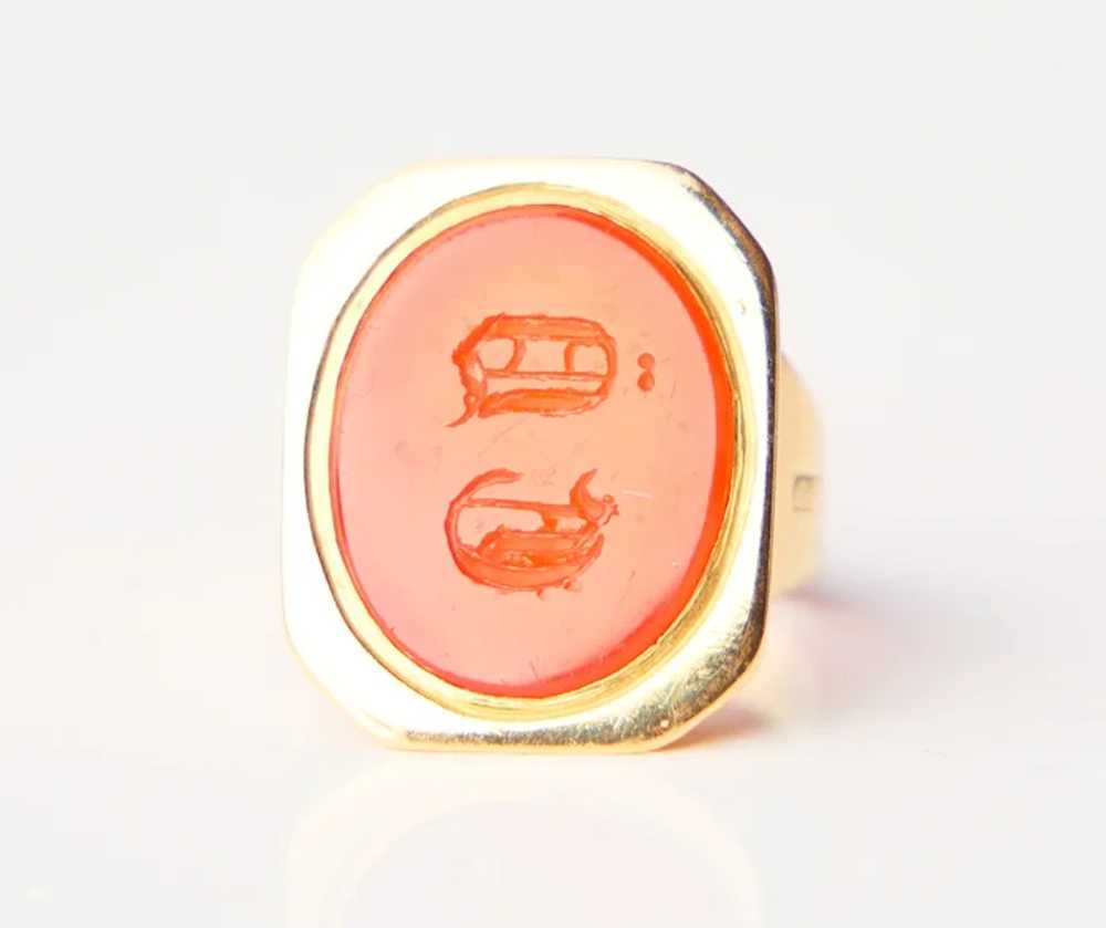 1843 Nordic Men Unisex Signet Ring Carnelian soli… - image 6