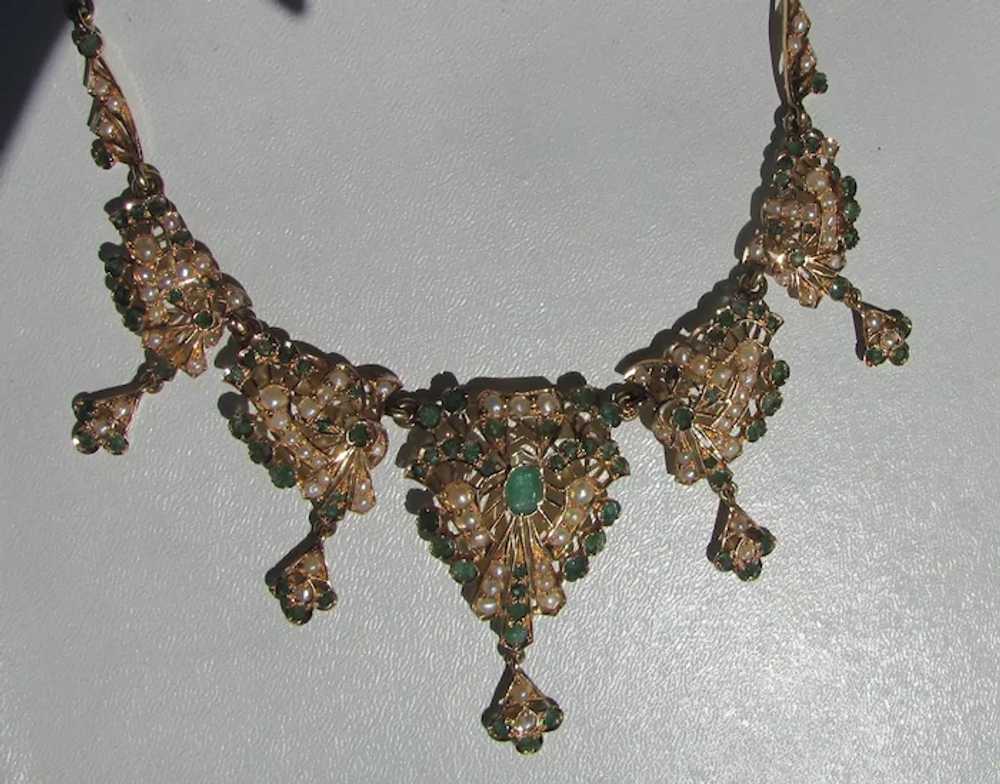 Antique Victorian 18K Emerald & Pearl Necklace & … - image 10