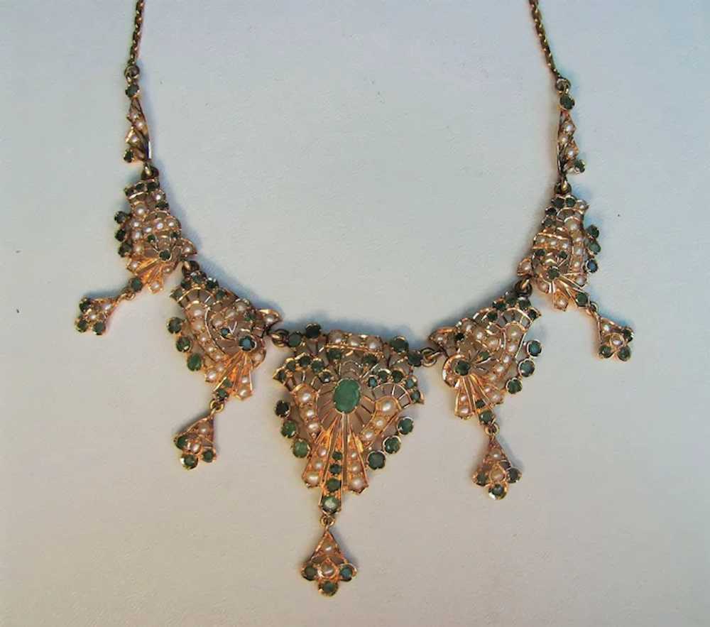 Antique Victorian 18K Emerald & Pearl Necklace & … - image 11