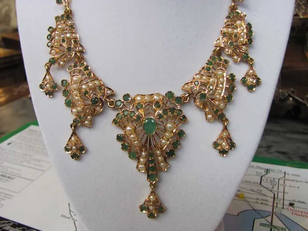 Antique Victorian 18K Emerald & Pearl Necklace & … - image 2