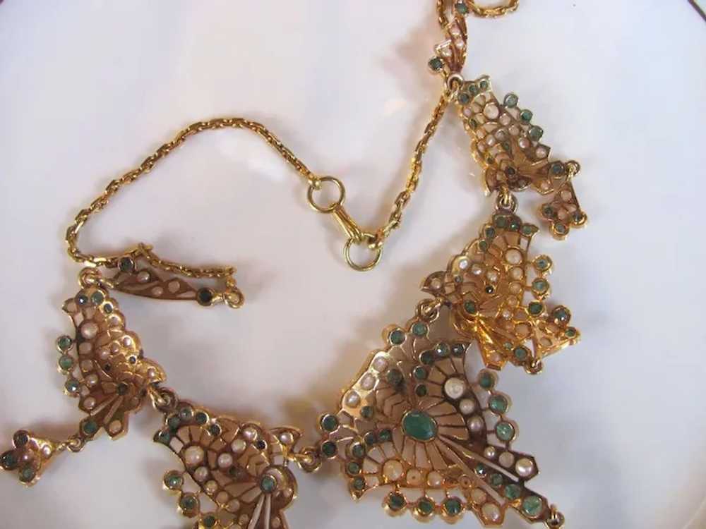 Antique Victorian 18K Emerald & Pearl Necklace & … - image 3
