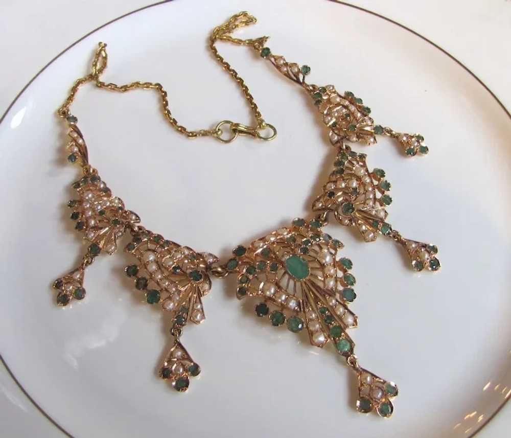 Antique Victorian 18K Emerald & Pearl Necklace & … - image 4