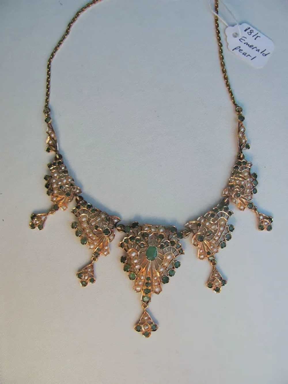 Antique Victorian 18K Emerald & Pearl Necklace & … - image 9