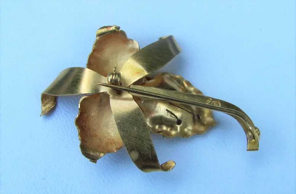 Vintage 18K Pearl Orchid Brooch Mid 20th Century - image 6