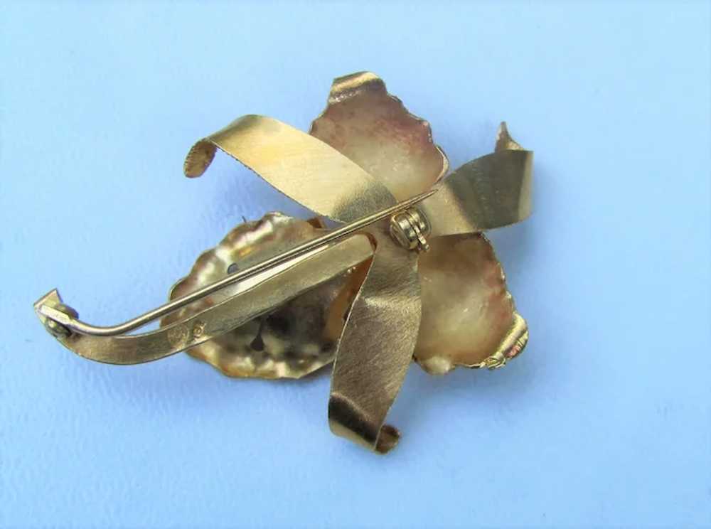 Vintage 18K Pearl Orchid Brooch Mid 20th Century - image 7