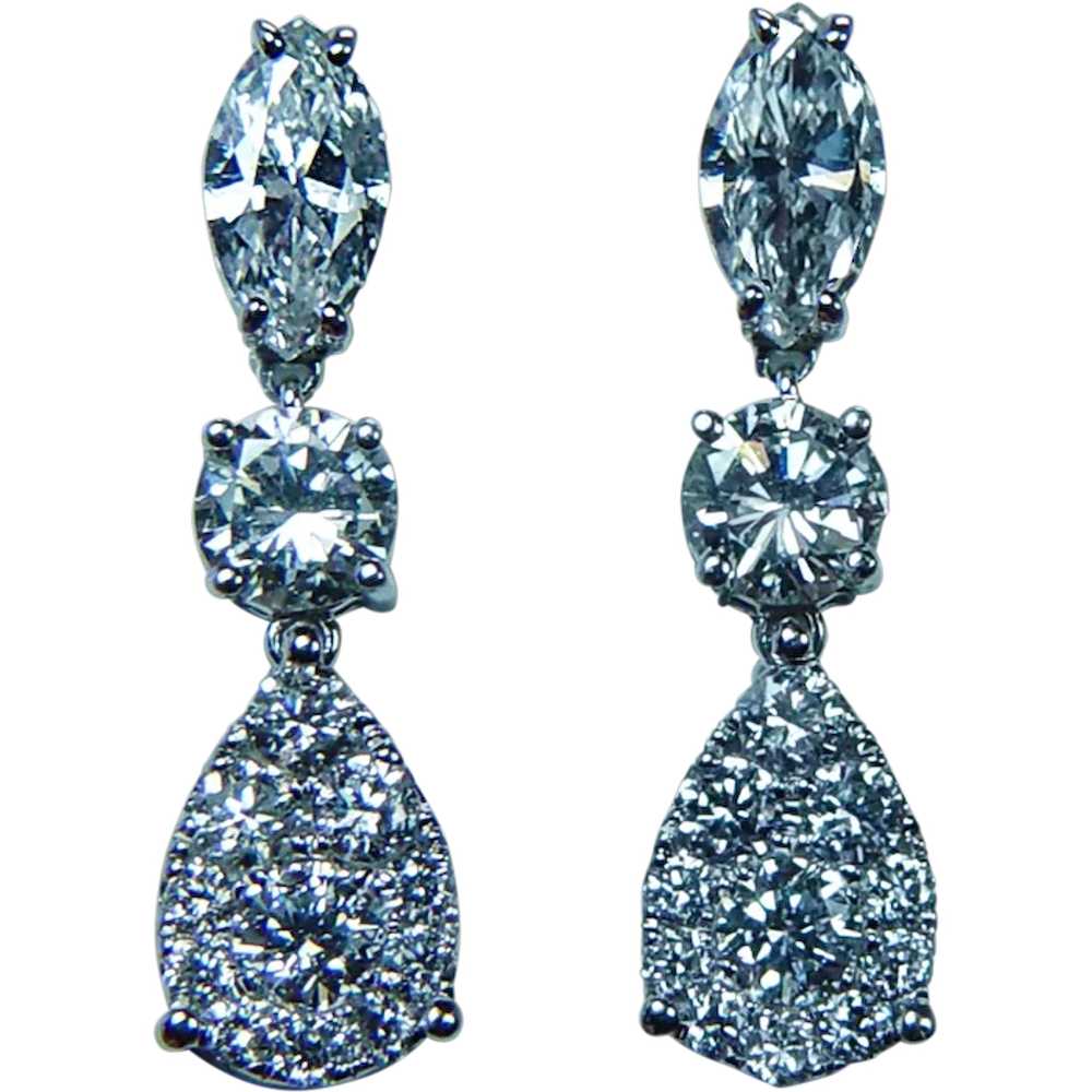 Vintage Pear Marquise Round Diamond Drop Earrings… - image 1