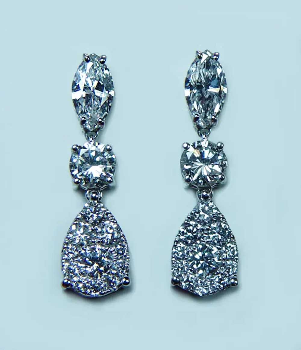 Vintage Pear Marquise Round Diamond Drop Earrings… - image 2