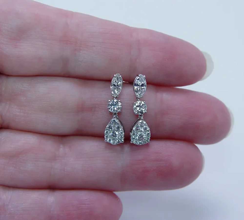 Vintage Pear Marquise Round Diamond Drop Earrings… - image 3
