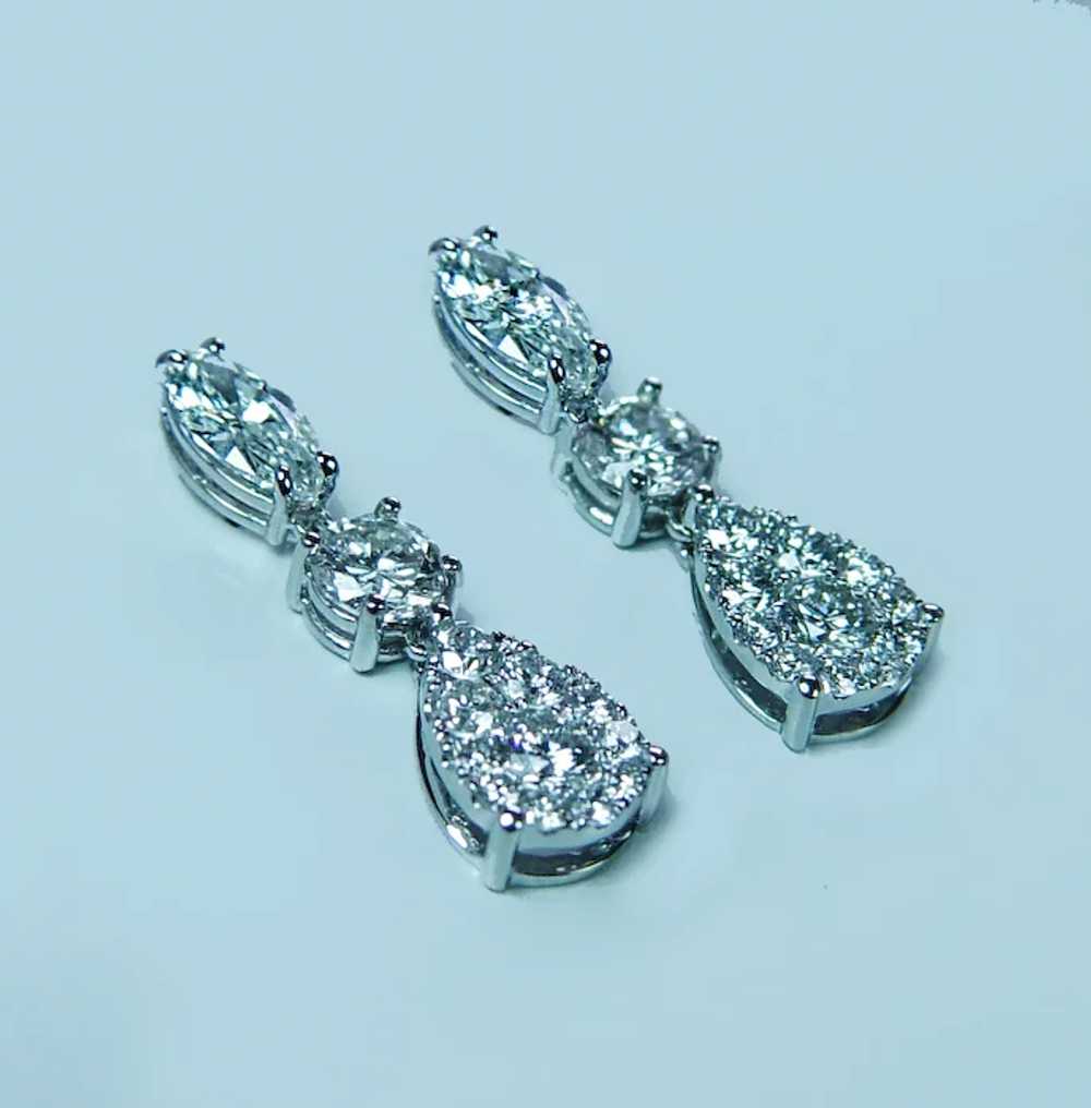 Vintage Pear Marquise Round Diamond Drop Earrings… - image 4