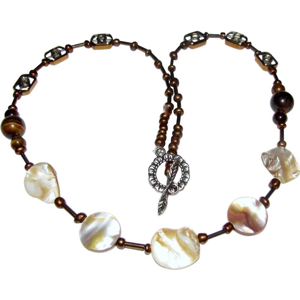 20" Art Glass, Tigers Eye, Mother of Pearl & Faux… - image 1