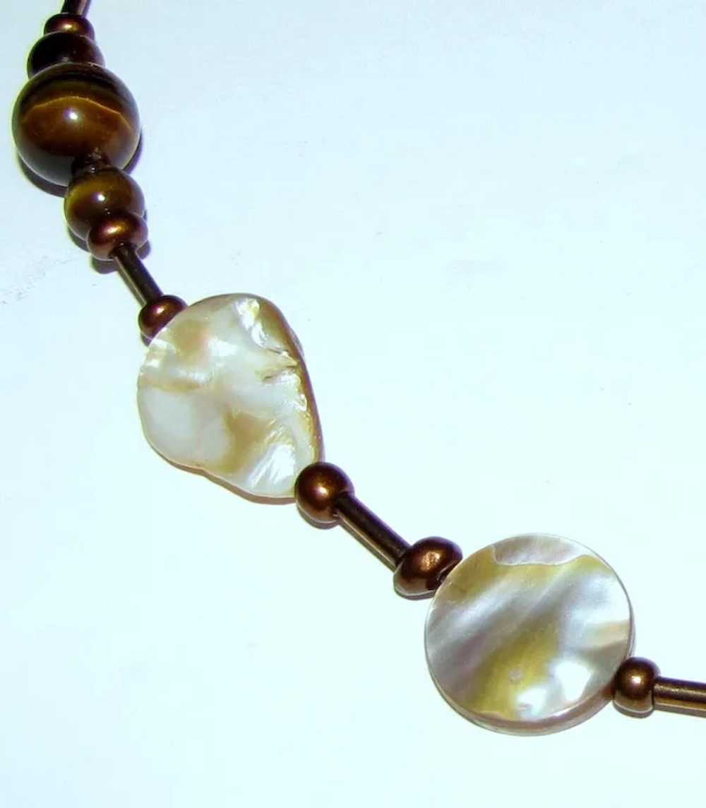 20" Art Glass, Tigers Eye, Mother of Pearl & Faux… - image 2