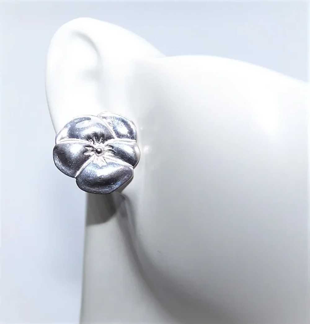 Sterling Silver Pierced Earrings - Pansies | Pans… - image 3