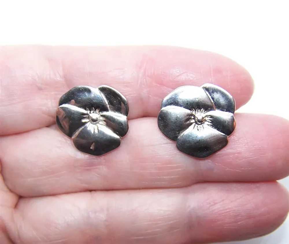 Sterling Silver Pierced Earrings - Pansies | Pans… - image 4