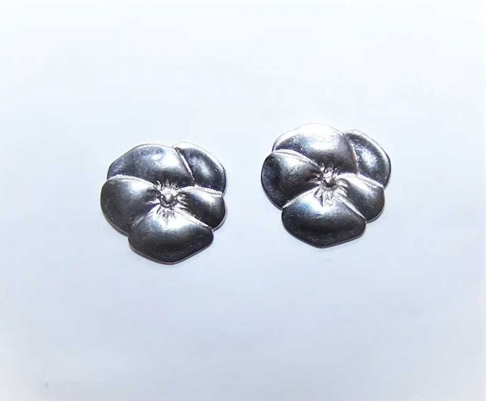 Sterling Silver Pierced Earrings - Pansies | Pans… - image 5