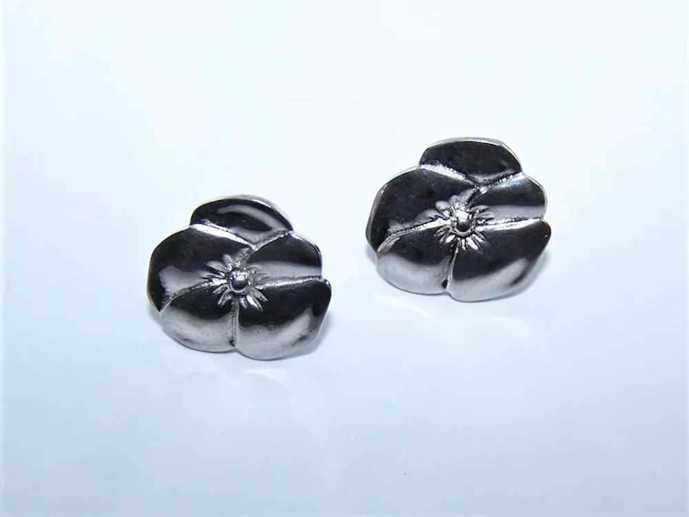 Sterling Silver Pierced Earrings - Pansies | Pans… - image 6