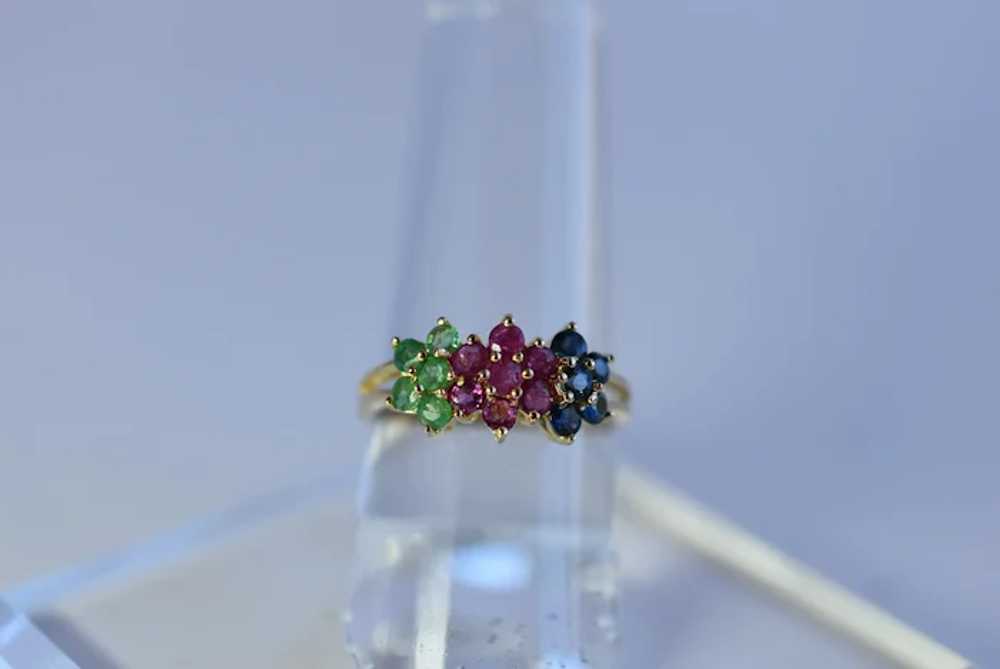 Vintage Ruby Sapphire and Emerald Flower Cluster … - image 9