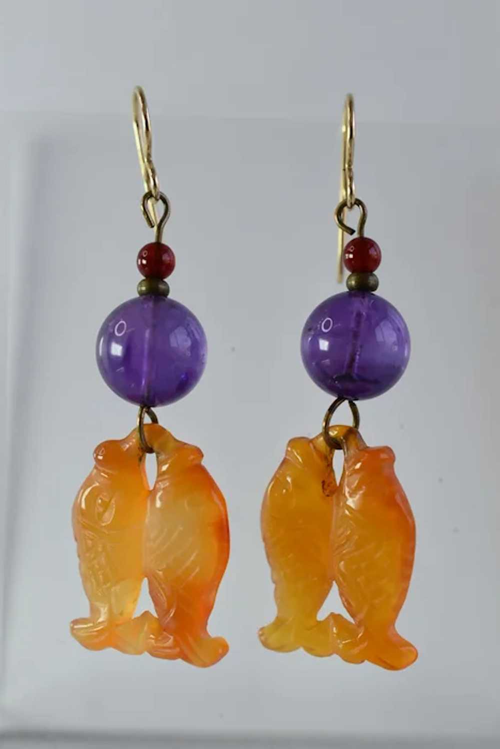 Mid-Century Vintage Chinese Carved Carnelian & Am… - image 2