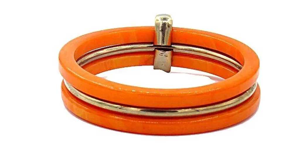 Vintage Bakelite and Metal Bangle 3 piece Bracelet - image 2