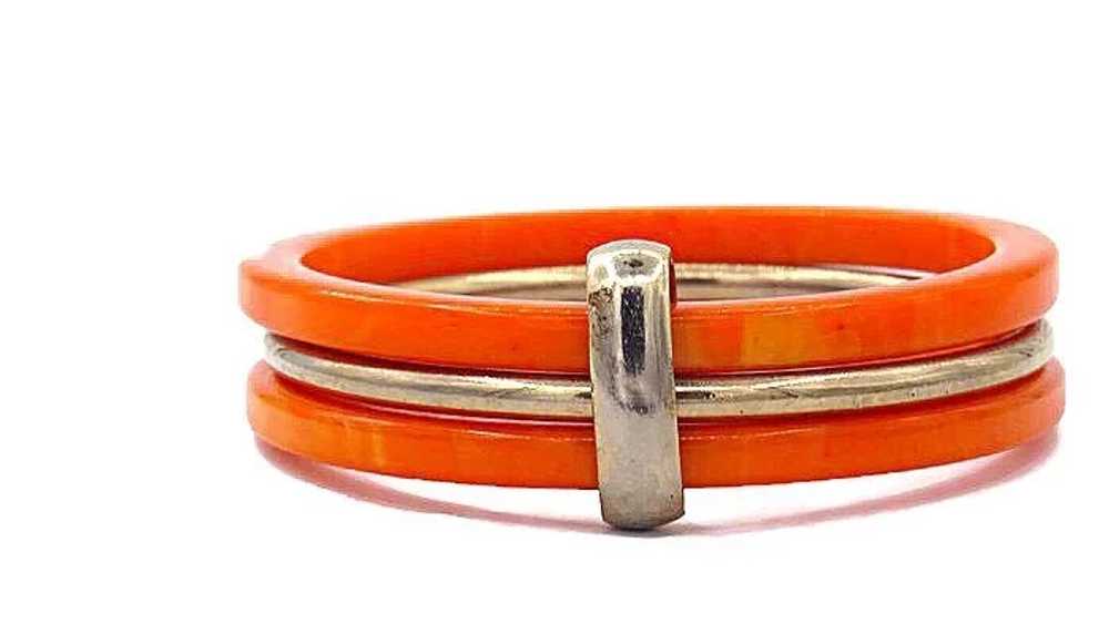 Vintage Bakelite and Metal Bangle 3 piece Bracelet - image 3