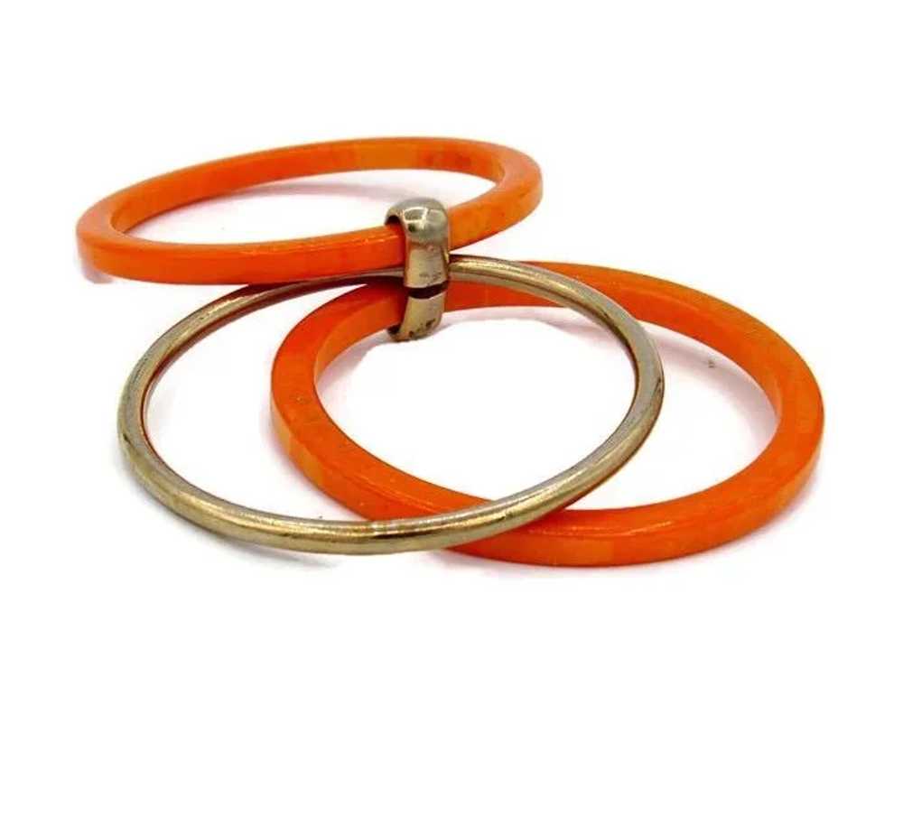 Vintage Bakelite and Metal Bangle 3 piece Bracelet - image 4