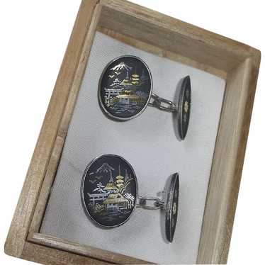 Sterling Scenic Japanese Damascene Cufflinks - image 1